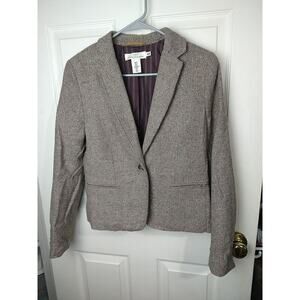 L.O.G.G. H&M Woman 12 Blazer Brown speck One Button Professional Wool Blend